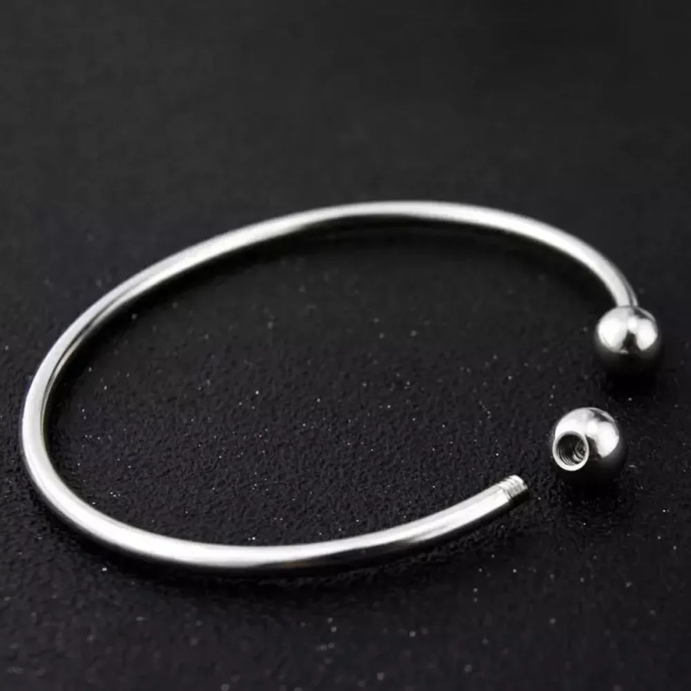 Silver Beaded Ends Adjustable Cuff Bracelet - NEW